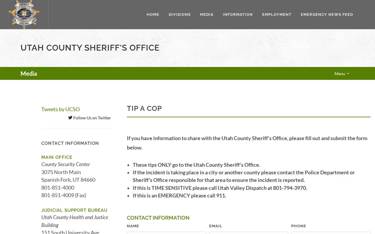 Utah County Most Wanted program, Sheriff's official tip form