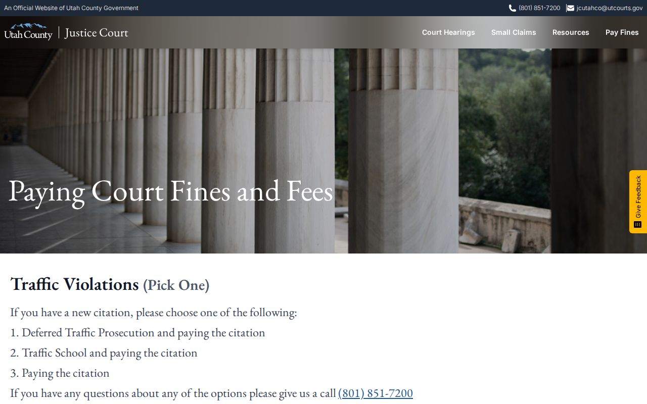 Utah County traffic warrant search, County Justice Court payment page