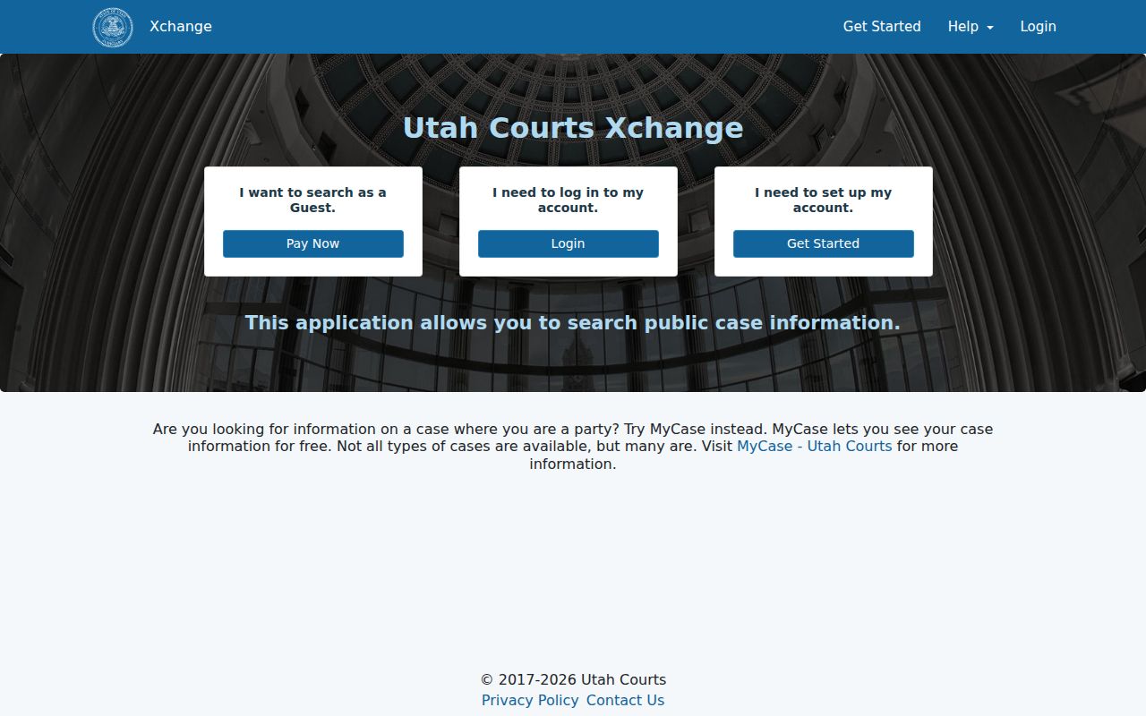 Utah County warrant records, XChange public guest and login choices