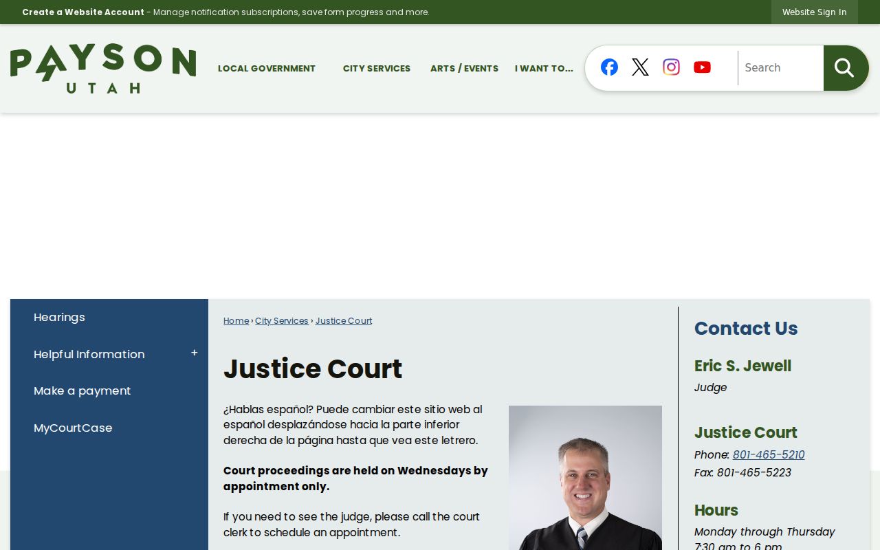 Utah County municipal warrant, Payson Justice Court official page