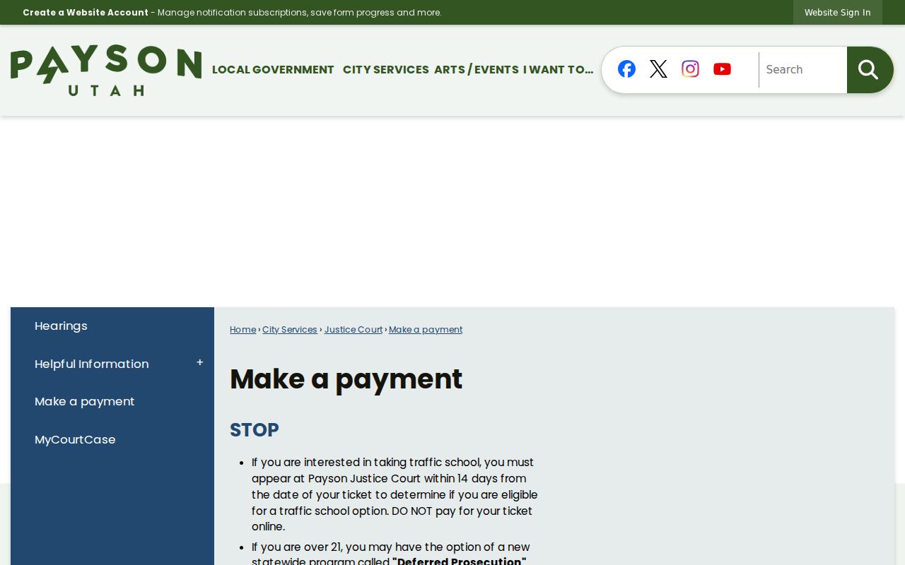Utah County traffic warrant search, Payson Justice Court payment route